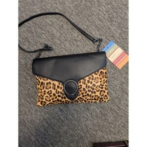 Seven Days Black Leopard Print Crossbody Bag Clutch NWT
